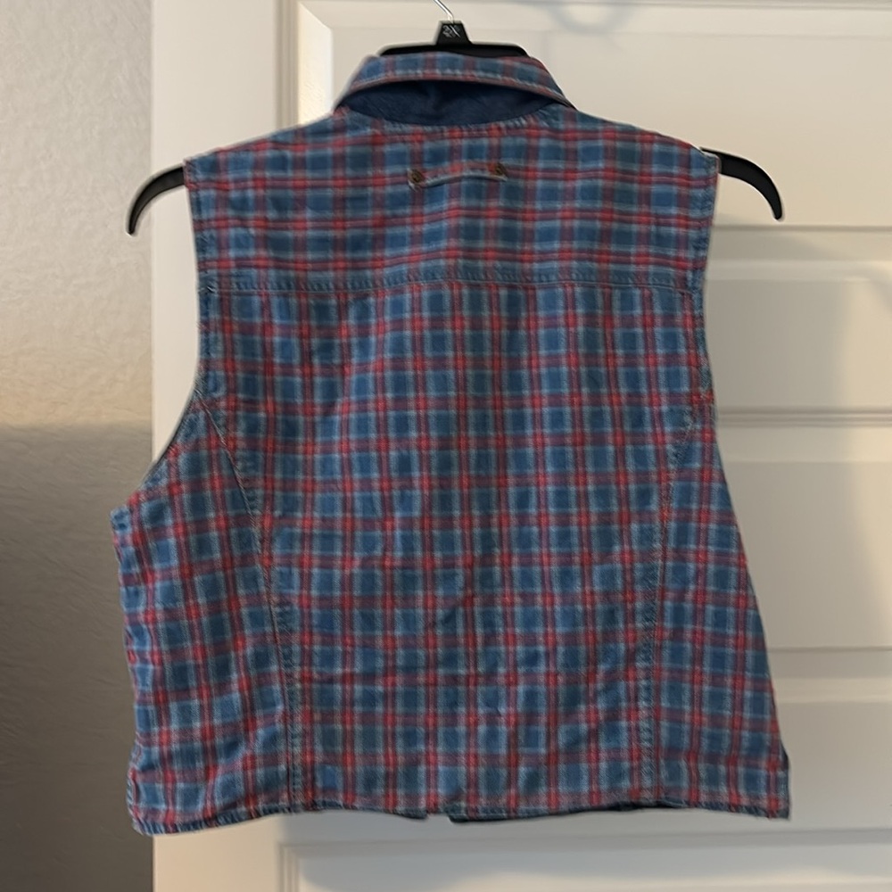 VTG cropped reversible denim jean vest plaid SZ L 100% cotton casual cottagecore - Picture 4 of 12